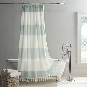 UGG Napa Shower Curtain Striped Design "Agave" Aqua & Ivory 72" X 72"